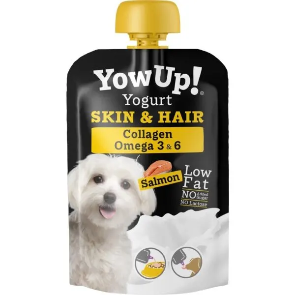 Iaurt pentru câini YowUp Skin & Hair cu ulei de somon, fără lactoză, GMO sau zahăr adăugat, 115g