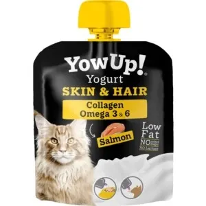 Iaurt pentru pisici YowUp Skin & Hair cu somon, fără lactoză, GMO sau zahăr adăugat, 85g