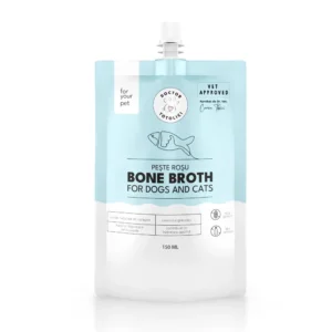Supă de oase de pește roșu pentru câini și pisici Doctor Totolici®, cu dop resigilabil, 150 ml