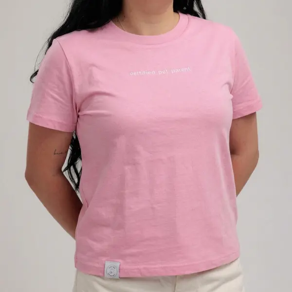 Tricou damă Doctor Totolici® 'certified pet parent', bumbac organic, culoare Pink
