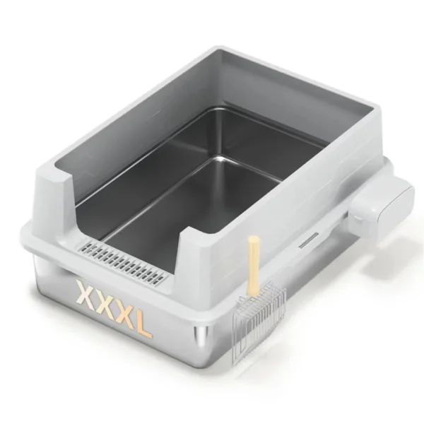 Litieră inox Shaw XXXL pentru pisici, cu prag și lopățică incluse