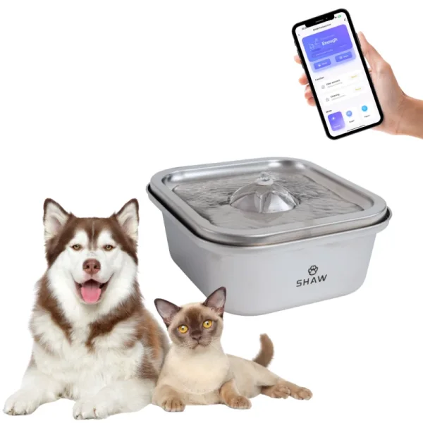 Fântână smart Shaw din inox pentru câini și pisici, 4 L, aplicație și filtrare în 5 trepte